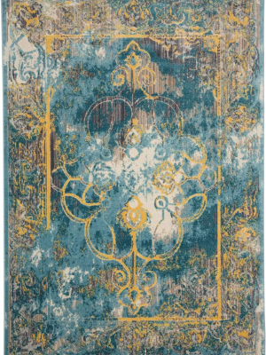 Feizy Keats Distressed Medallion Rug - Available In 8 Sizes - Capri Blue & Golden