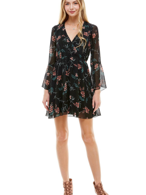 Chiffon Surplice Long Sleeve Dress