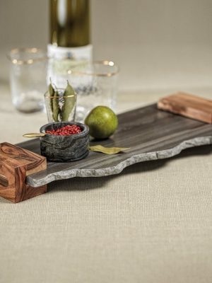 Gray Marble Tray W/acacia Handles