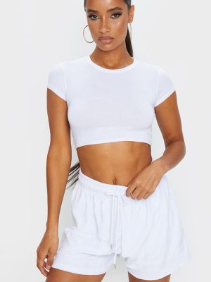 White Velour Casual Shorts