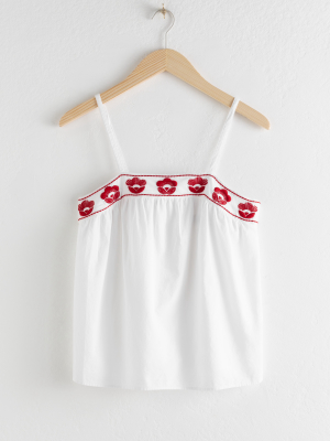 Floral Embroidered Cotton Tank Top