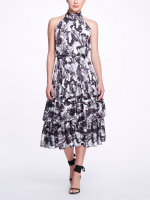 Pour Paint High Neck Ruffle Dress