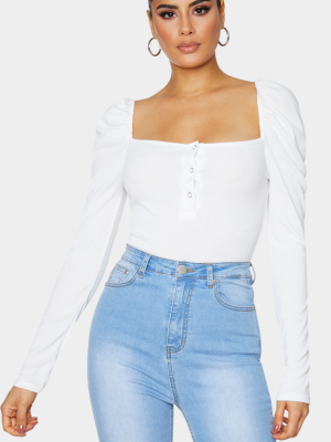 Tall White Rib Puff Long Sleeve Bodysuit