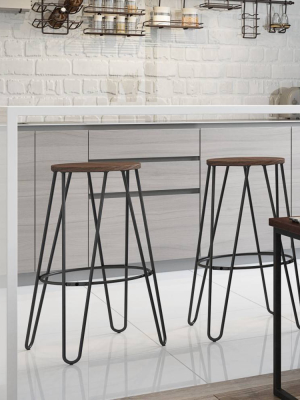 Set Of 2 26" Kendall Metal Counter Height Stool With Wood Seat - Wyndenhall