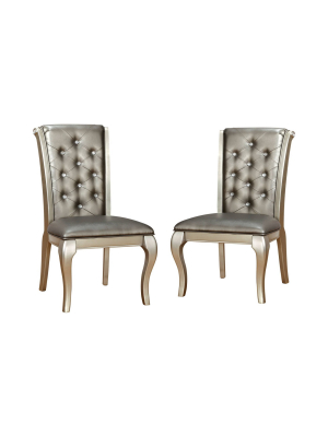 Set Of 2 Samantha Tufted Scrolled Back Side Dining Chair Silver - Iohomes