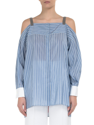 Brunello Cucinelli Striped Off-shoulder Sleeve Top