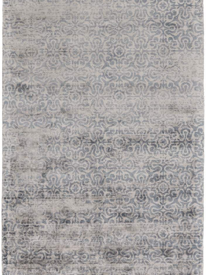 Feizy Nadia Distressed Damask Rug - Available In 4 Sizes - Aegean Blue & Light Gray