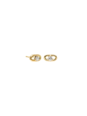 14k Large Oval Chain Stud Earrings With Prong Diamonds