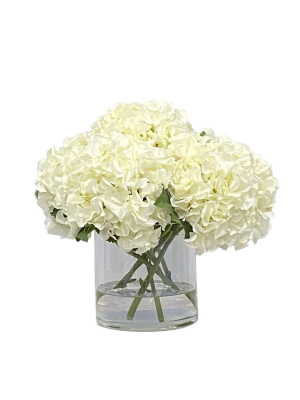 White Hydrangeas In Glass Vase
