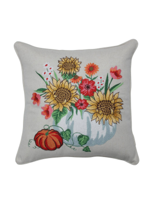 Harvest Bouquet Embroidered Throw Pillow - Pillow Perfect