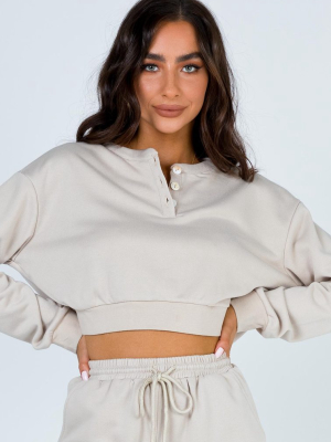 Rise & Lounge Cropped Henley Sweatshirt Beige