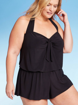 Women's Plus Size Halter Swim Romper - Aqua Green®