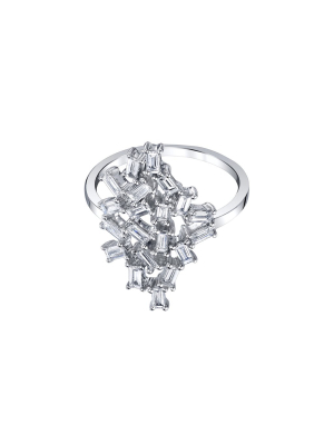 Large Baguette Diamond Cluster Ring - White Gold