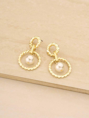 Pearl Center Dangle 18k Gold Plated Earrings