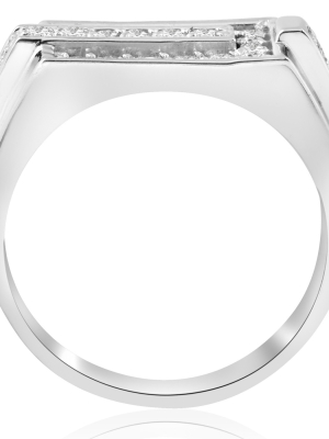 Pompeii3 3/4ct Diamond Mens Wedding Ring 10k White Gold