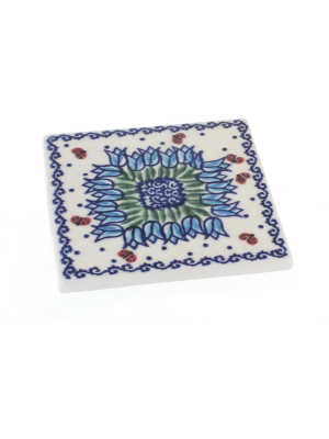 Blue Rose Polish Pottery Garden Tulip Tile