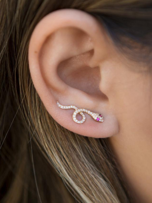 14kt White Gold Pink Sapphire Diamond Snake Ear Climber