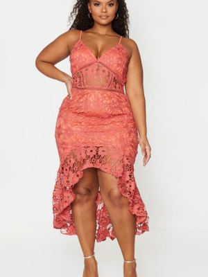 Plus Coral Lace Frill Hem Midaxi Dress