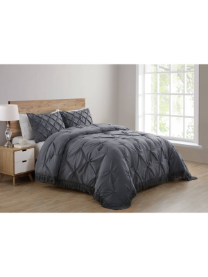 Full/queen Aria Tassel Soft Wash Pintuck Comforter Set Gray - Vcny Home