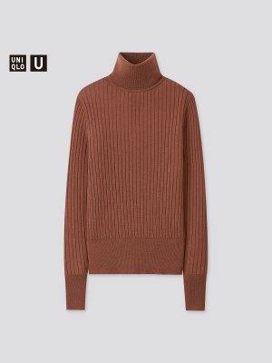 Uniqlo Women Extra Fine Merino Ribbed Turtleneck Sweater - Autumn