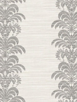 Palm Frond Stripe Stringcloth Wallpaper In Charcoal And Ivory From The Luxe Retreat Collection By Seabrook Wallcoverings