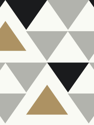 Geometric Triangle Peel & Stick Wallpaper In Grey, Black, And Gold By Roommates For York Wallcoverings
