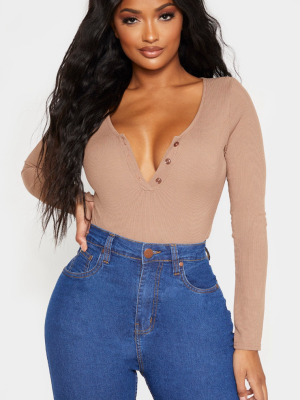 Shape Mocha Ribbed Long Sleeve Bodysuit