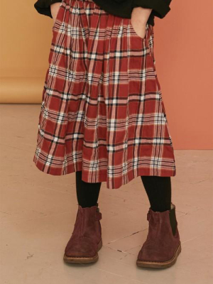 Kids On The Moon Plaid Flounce Skirt - Carmine