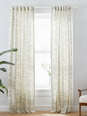 Mid-century Cotton Canvas Etched Grid Curtains (set Of 2) - Slate