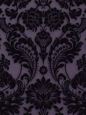 Gothic Damask Flock Wallpaper In Plum From The Exclusives Collection By Graham & Brown