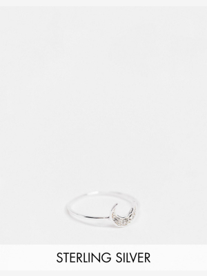 Kingsley Ryan Ring In Sterling Silver With Pave Crescent Moon