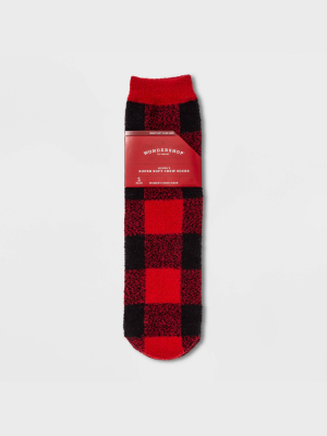 Women's Buffalo Check Plaid Cozy Crew Socks With Gift Card Holder - Wondershop™ Red/black 4-10