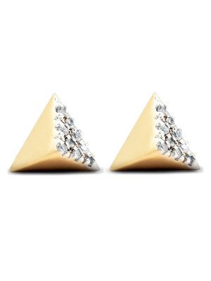 Pompeii3 14k Yellow Gold Diamond Cube Studs Pave Spike Triangle Womens Earrings 7mm