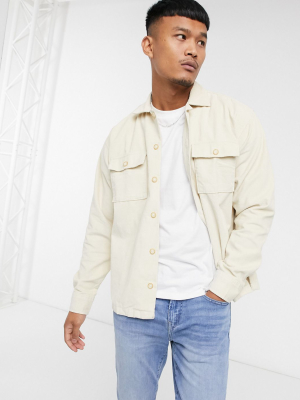 Jack & Jones Originals Cord Overshirt In Relaxed Fit Cream