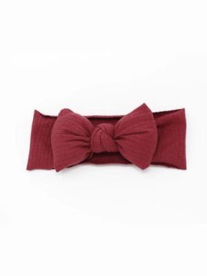 Bandeau Ribbed Puffer Bow Baby Headband - Wine