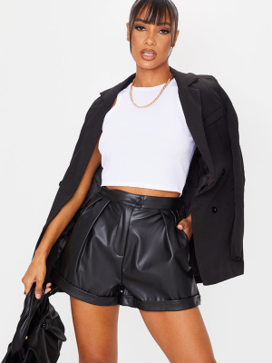 Black Faux Leather Pleat Detail Shorts