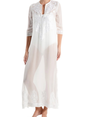 Embroidered Long Silk Chiffon Caftan