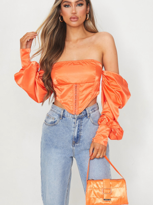 Orange Shell Bardot Draped Long Sleeve Pointed...