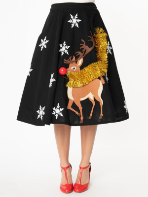 Unique Vintage Red Nose Reindeer Soda Shop Swing Skirt