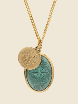 Mini Dove Pendant Necklace - Teal Enamel/gold Vermeil