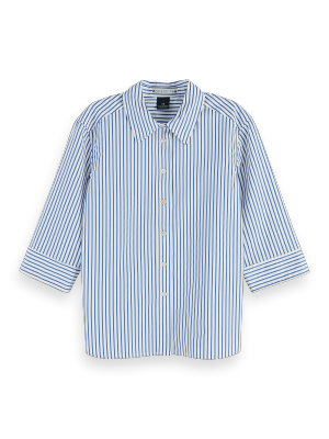 Cotton-blend ¾ Sleeve Button Shirt