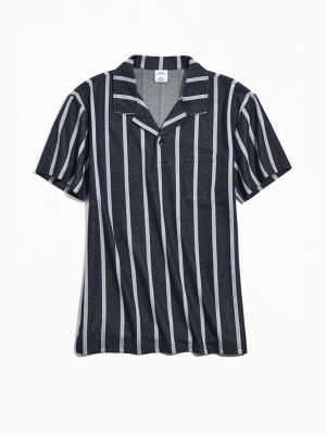 Uo Vertical Stripe Jacquard Camp Collar Polo Shirt