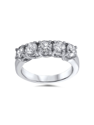 Pompeii3 1 1/2ct Five Stone Trellis Diamond Wedding Ring 14k White Gold