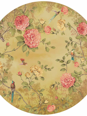 Circular Chinoiserie Wall Mural In Yellow By Walls Republic