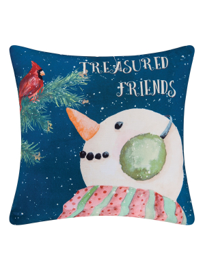 C&f Home 18" X 18" Treasured Friend Snowman & Bird Indoor / Outdoor Decorative Throw Pillow