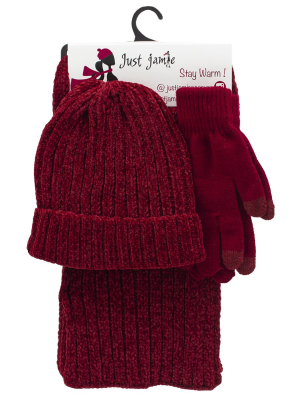 3 Pieces Hat, Scarf, Glove Set With Pom Poms