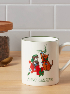 16oz Stoneware Meowy Christmas Mug White - Threshold™