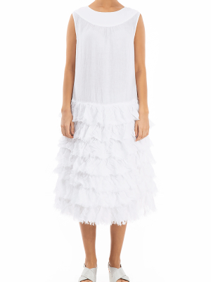 Ruffled White Linen Dress