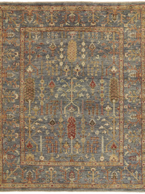 Feizy Carrington Traditional Oushak Flora & Fauna Rug - Blue & Rust - Available In 8 Sizes