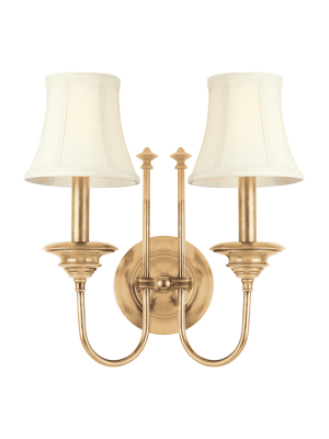 Yorktown 2 Light Wall Sconce Aged Brass